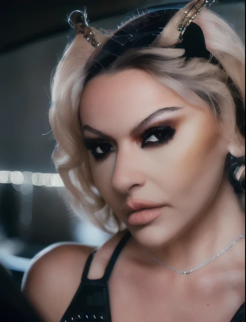 extremely high quality RAW photograph of woman, movie scene from batman, wearing cat woman costume, analog style, (portrait), (skin details, high detailed skin texture), ((photorealistic), film grain), 8k high definition, insanely (detailed face), detailed eyes, in the style of playboy, (photo), (photograph),highly detailed, sharp focus, 4k, focus on eyes,bokeh, staring at camera, ,gigapixel,by hasselblad, (((low light, dark,dim))),(((midnight))),((late night)),(late at night,night-time, after dark), eyeliner, makeup,