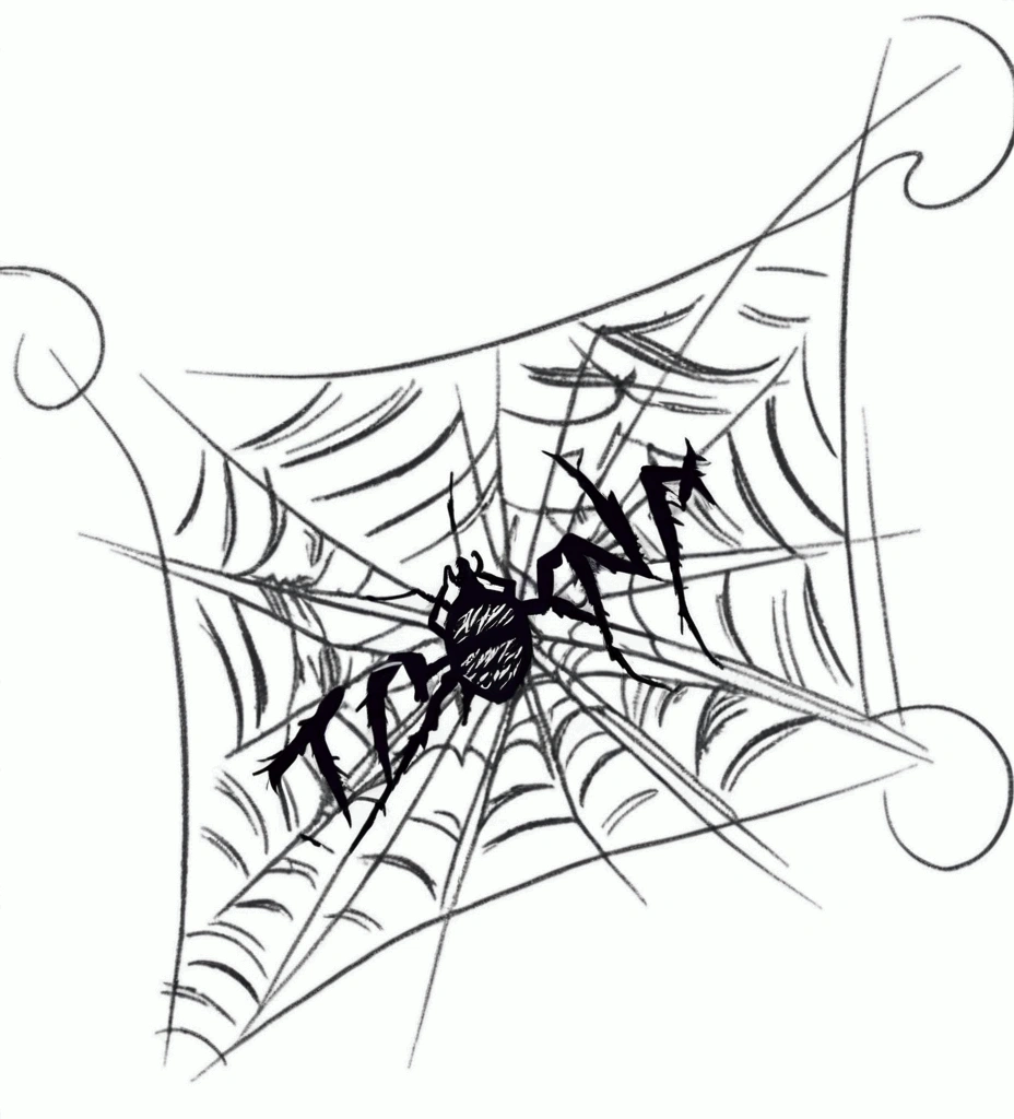 Design a logo based on this sketch, with the word (the storm) written with spider web, FHD, 4k, 8k,