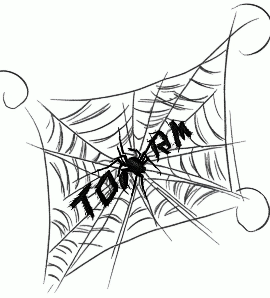 Design a logo based on this sketch, with the word (the storm) written with spider web, FHD, 4k, 8k,