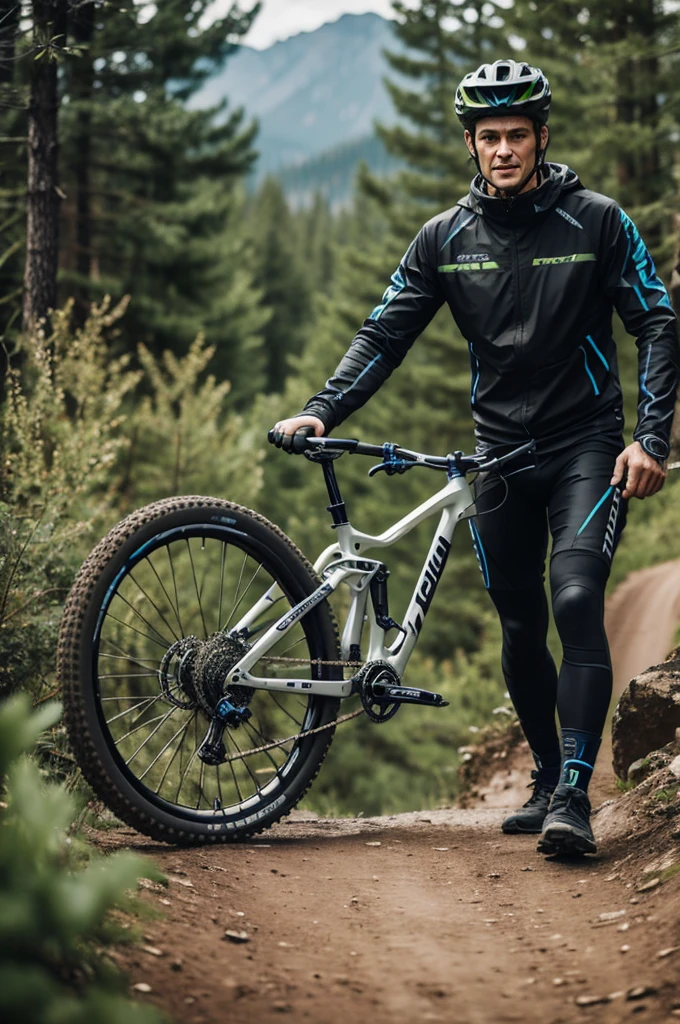 a Frankenstein of the future on a mtb bike 