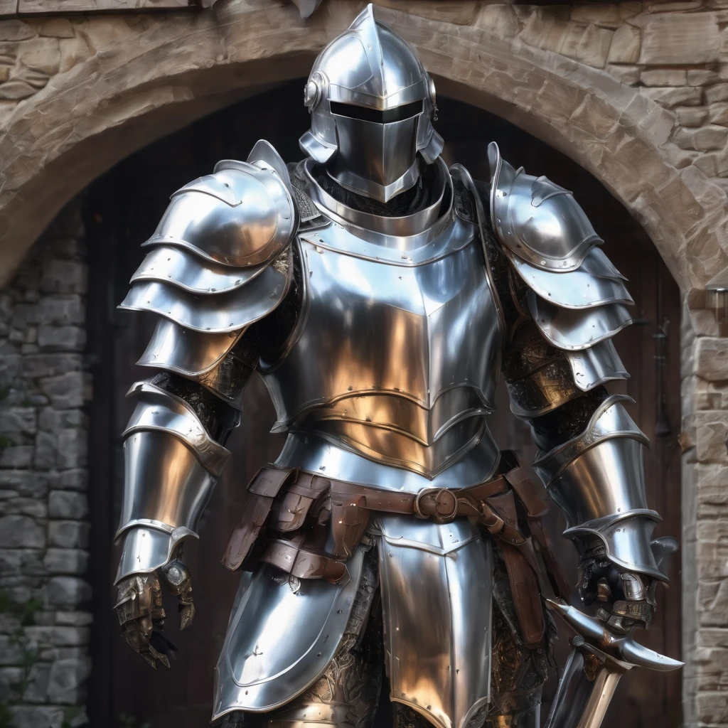 metal armor, realistic armor, render of heavy fantasy armor, shiny silver metal armor, detailed silver armor, silver metal armor, detailed fantasy armor, polished steel armor, armor made of steel, highly detailed armor, metal armor, knight armor, knights armor, ornate steel armour, medieval armor, angular metal armor, shiny metal armor