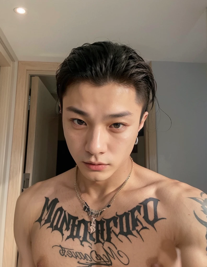 there is a man with no shirt and NO tattoo, Jeon Jungkook, Jungkook/fleshy lips, Jeon Jungkook, small lips, pointy nose, inspired by Jeon Jungkook, Jeon Jungkook, Jeon Jungkook, Jeon Jungkook Hyung, south korean man, Asian Male, profile picture with headshot