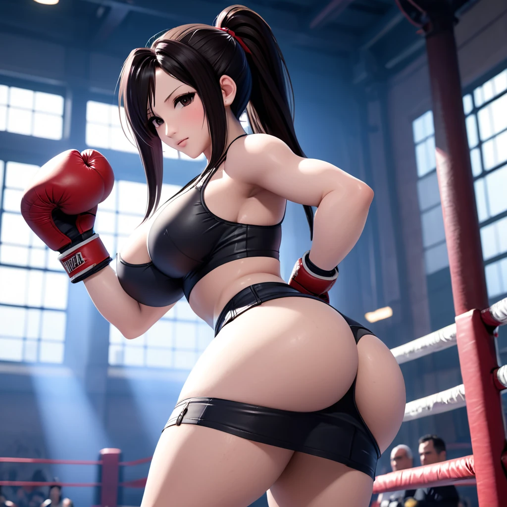 Tifa Lockhart, big , big ass, thick juicy thighs, tight tiny  mini skirt, tight pushup bra,  boxing gloves, 