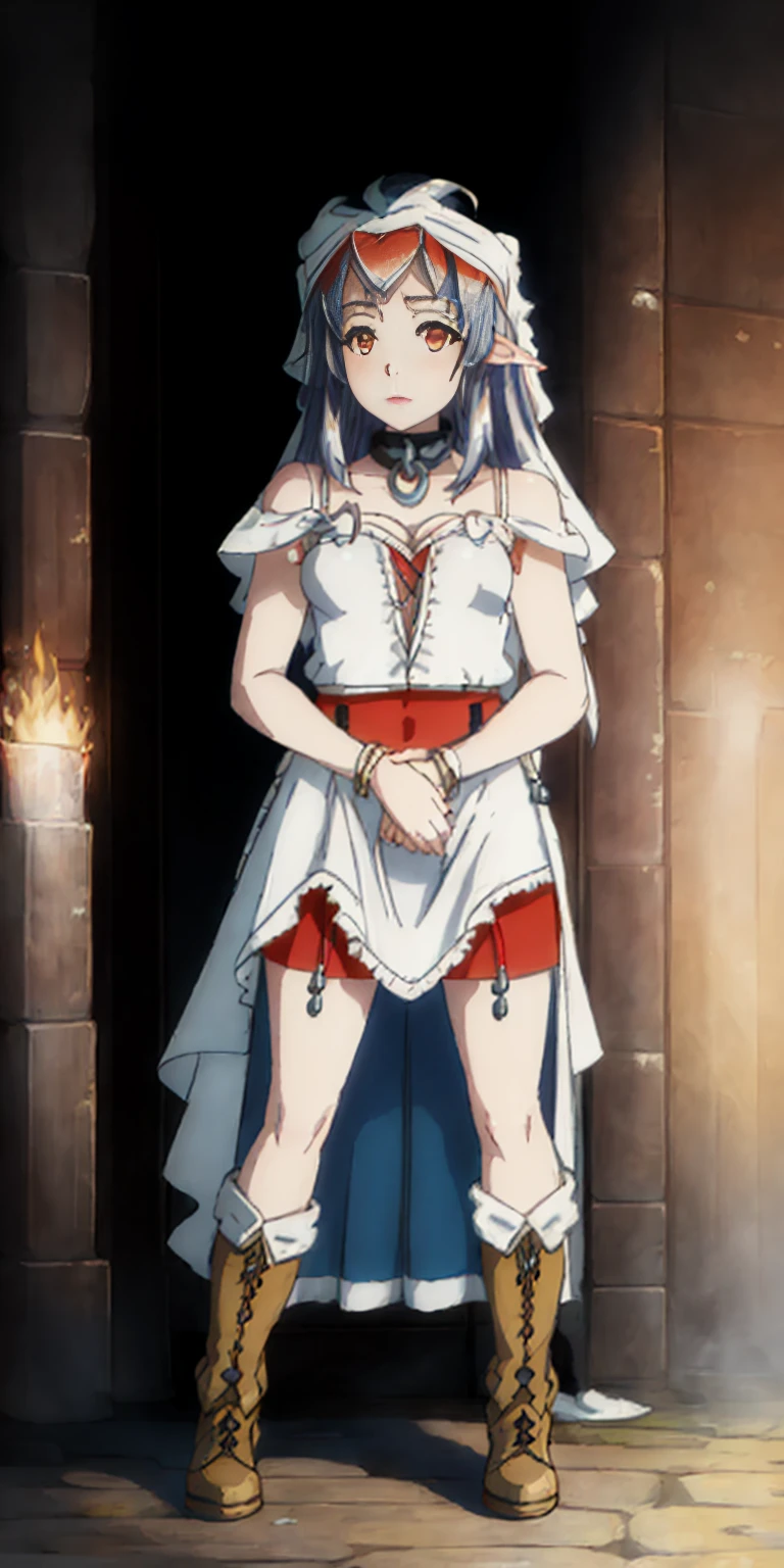 full body of a woman in a dress with a veil, feet together, standing feet together, militar boots, beautiful fantasy maiden slave warrior, beautiful fantasy art portrait, fantasy victorian art, medieval fantasy art, beautiful and elegant queen Roxxane, portrait of queen of light, fantasy portrait art, gothic fantasy art, a beautiful fantasy empress ((white background)) hands on hips