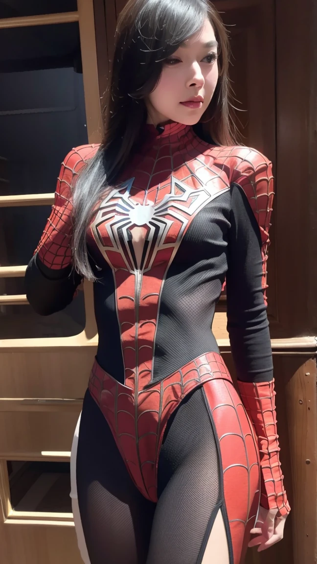 beautiful woman in spider-man cosplay, small breasts, detailed anatomy, highly detailed, hyper realistic, 8k, masterpiece, cinematic lighting, dramatic pose, intricate details, dynamic composition, vibrant colors, realistic skin textures, sharp focus