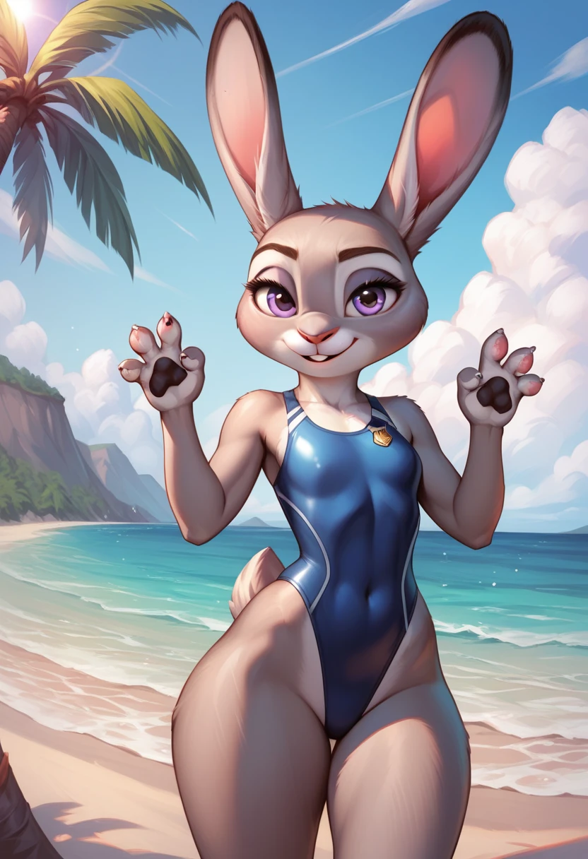 score_9,score_8_up,score_7_up, young judy hopps,zootopia, thick legs, thick paws,thin hips,thick thighs,beach,realistic fur,,seductive look,fluffy fur,Realistic eyes,Realistic Details,Masterpiece, 18k, high-definition resolution,paws pose,showing the crotch to the viewer, seductive eyes,outdoor,standing,swimsuit