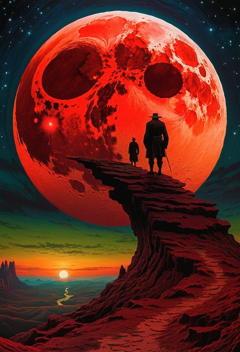 Mythical creatures, author：Zdzislaw Beksiński and Vincent van Gogh, Red moon and big eyeucha