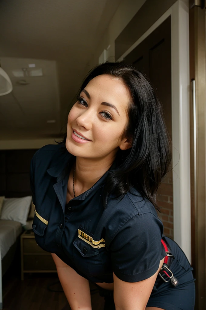 Sexy Firefighter small breasts uniform black hair at San Francisco 