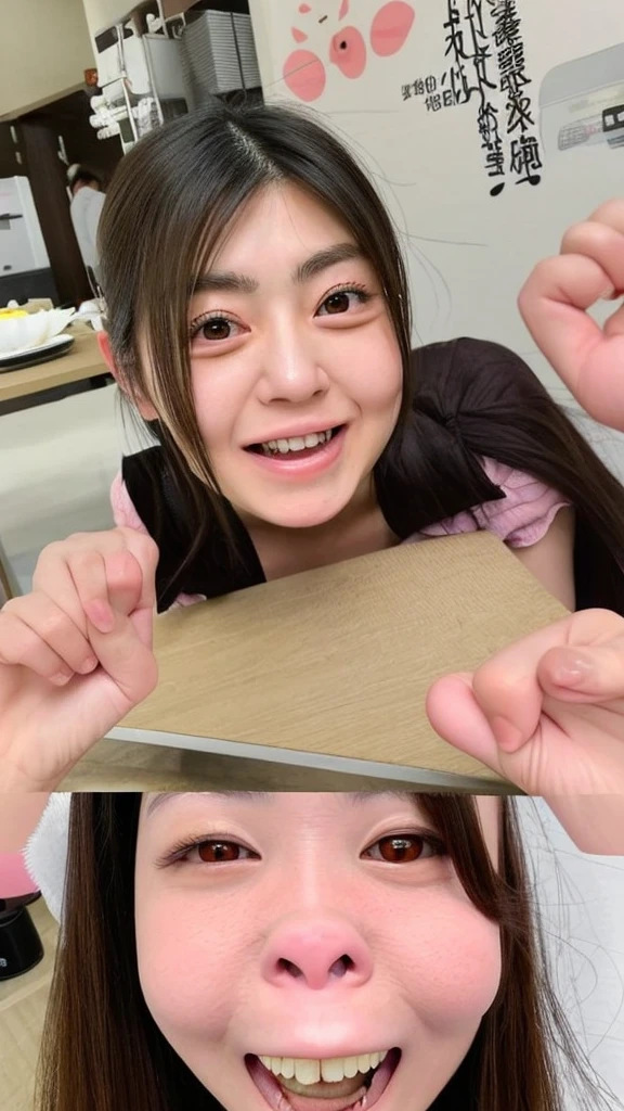 Japanese woman looks like a pig, has a large face, protruding eyes, and a small mouth.