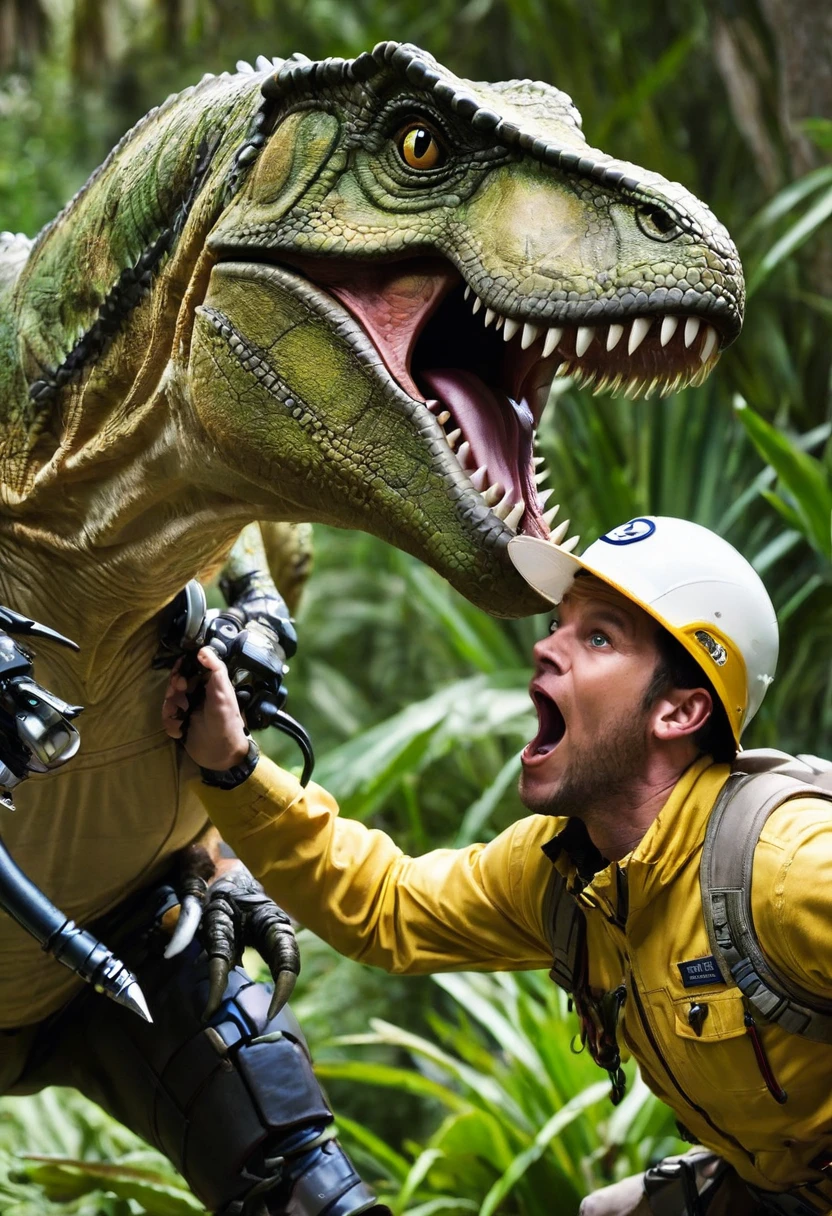 t-rex biting an explorer