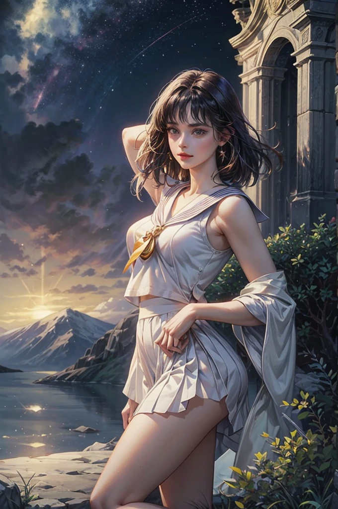 Sailor Saturn,Highly detailed and realistic, 8K, Masterpiece, very detailed, realistic, Physical rendering, , incredible light, complicated details, digital art, Fantasy, magical, elegant, quiet