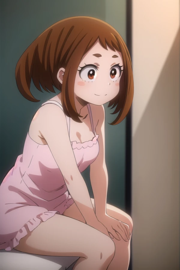 ochakouraraka, ochako uraraka, (uraraka ochako:1.5), (brown eyes:1.5), brown hair, short hair, blush, blush stickers, smile,
BREAK bare shoulders,pink dress,pink pajamas,bare shoulders,medium breasts,bare legs,cleavage,frilled dress,collarbone,bare foot,panorama,BREAK looking at viewer,BREAK (masterpiece:1.2), nsfw, best quality, high resolution, unity 8k wallpaper, (illustration:0.8), (beautiful detailed eyes:1.6), extremely detailed face, perfect lighting, extremely detailed CG, (perfect hands, perfect anatomy),laying down,