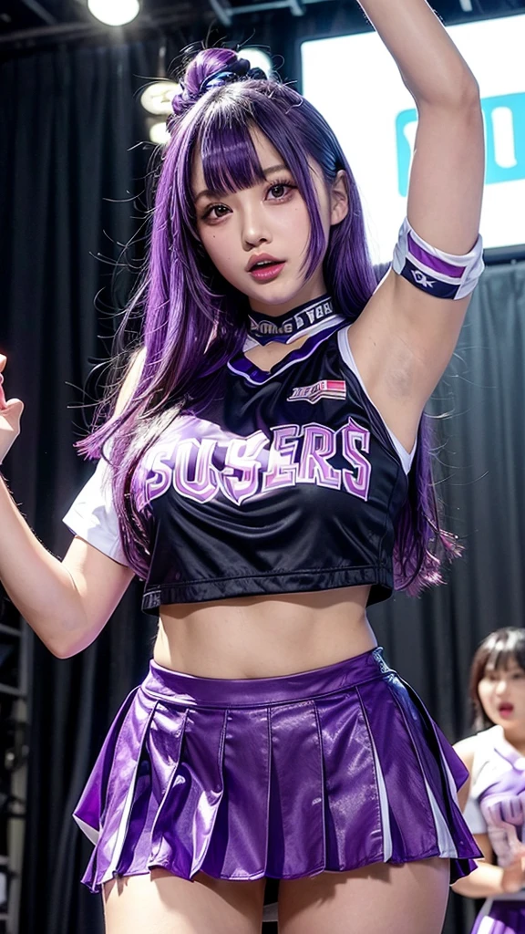 透け透けなCheerleader、Big Tits、Transparent nipples、Sheer skirt、Cheerleader、volleyball、stage、Bite、Purple Hair