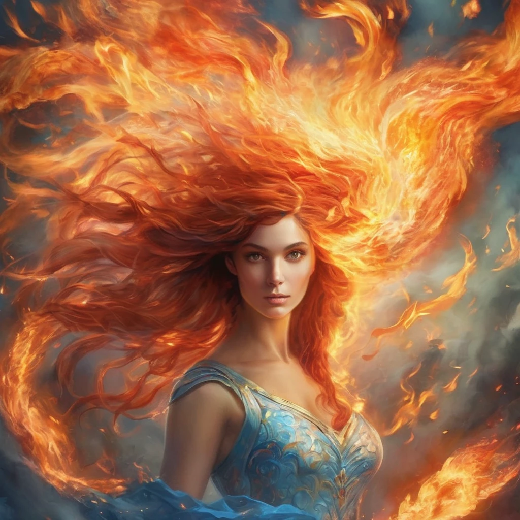 (Masterpiece, high quality, best quality, official art, beauty and aesthetics:1.2),(fire element:1.1),composed of fire elements,(1girl:1.2),burning,transparency,fire,(molten rock),flame skin,flame print,fiery hair,smoke,cloud,(radiant:1.1),(flames soaring:1.2),(reigniting the divine fire:1.2),ukl,