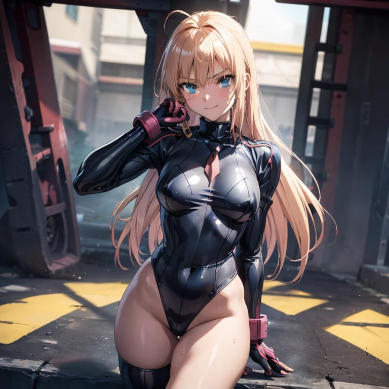 Super detailed, Explicit, Beautiful body, Beautiful Nose, Beautiful character design, Perfect Eyes, Perfect Face, Ultra-high resolution, 4K, Beautiful feet, Perfect Legs, Nice hands, Perfect hands, masterpiece, Highest quality, Very detailed, figure, Absurd, Street Fighter, Doll Suit, Shadaloo Doll, doll suit, Expressionless, Hollow Eyes, Watching the audience, Red gloves, Emotionless, black latex, corruption, Mind control, Female Combatant, Full Body, Hypnosisにかかった, Unfortunate trance, Full Body suit, Ribbed bodysuit, Arms at your sides, follow, Perfect female body, extremely glossy latex, Hypnosis, Hypno Lola, Empty Eyes, Mind control装置, Pauses, Obedient_Pause, Slave, Have, tie, Are standing, Are standing up straight, 注意してAre standing, Have, yellow tie, belt, latex, Ribbed bodysuit, Knee socks, garter belt, Combat Ready, Extend your right arm from your shoulder and reach your hand out into the air., army, Thigh Boots, alone, elite, ichinose honami, Pink blonde hair, blue eyes, Long Hair, Large Breasts, Wicked Smile, With an evil smile,Black Bikini, Wet Bikini, See-through bikini, Thigh focus, Drenched in sweat, Wet body, 