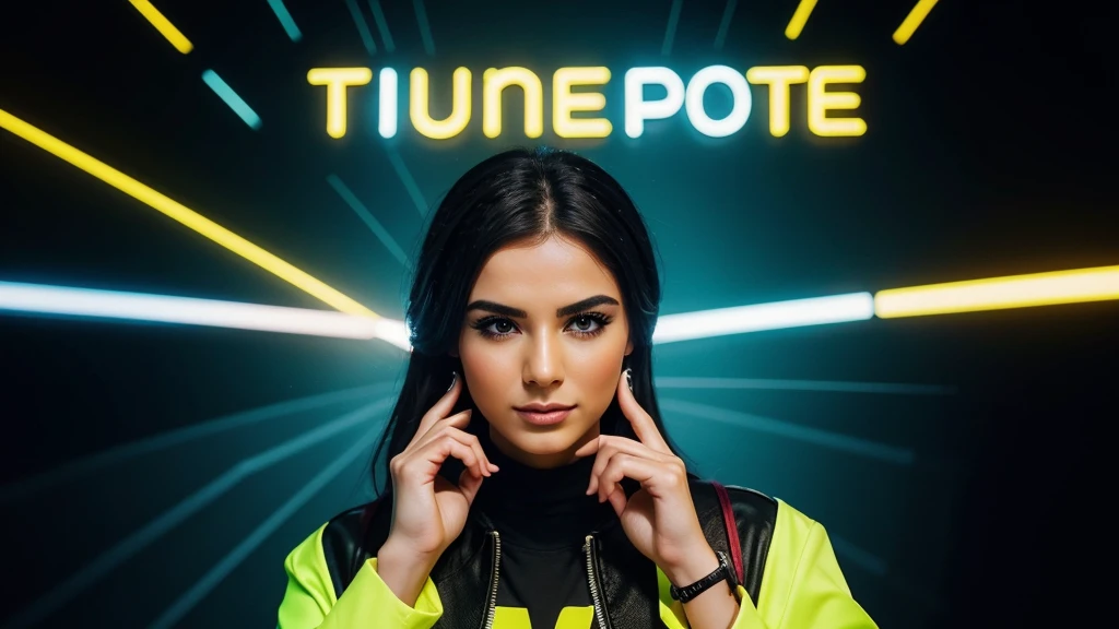 Music thumbnail image "Türkçe Pop Remix 2024". 24/7. Türkçe Pop Remix 2024 text above the image, using a bold and eye-catching font, the color contrasts with the background for easy reading. 24/7: Place this text in the middle or just below the main text, use a smaller font and appropriate color. and at the bottom is the "Türkçe Remix" channel logo. Neon yellow background to create a dynamic feeling. Place a microphone or speaker image in the center or one side of the image to create emphasis. Ambient lighting or bokeh effects to highlight the main image. Add moving lines or sound wave effects for added excitement. Add symbols such as music notes and records to enrich the image.