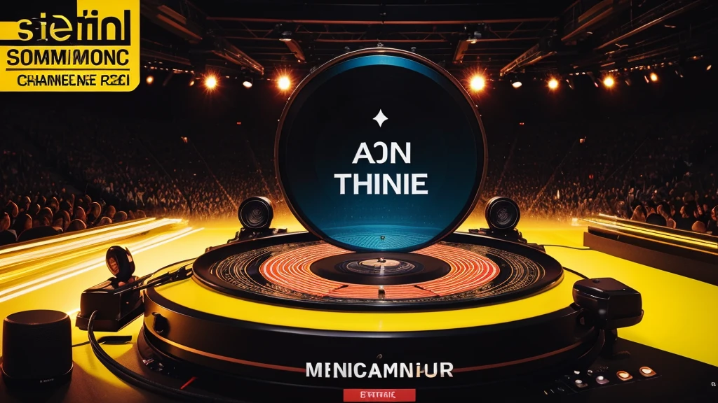 Music thumbnail image "Türkçe Pop Remix 2024". 24/7. Türkçe Pop Remix 2024 text above the image, using a bold and eye-catching font, the color contrasts with the background for easy reading. 24/7: Place this text in the middle or just below the main text, use a smaller font and appropriate color. and at the bottom is the "Türkçe Remix" channel logo. Neon yellow background to create a dynamic feeling. Place a microphone or speaker image in the center or one side of the image to create emphasis. Ambient lighting or bokeh effects to highlight the main image. Add moving lines or sound wave effects for added excitement. Add symbols such as music notes and records to enrich the image.