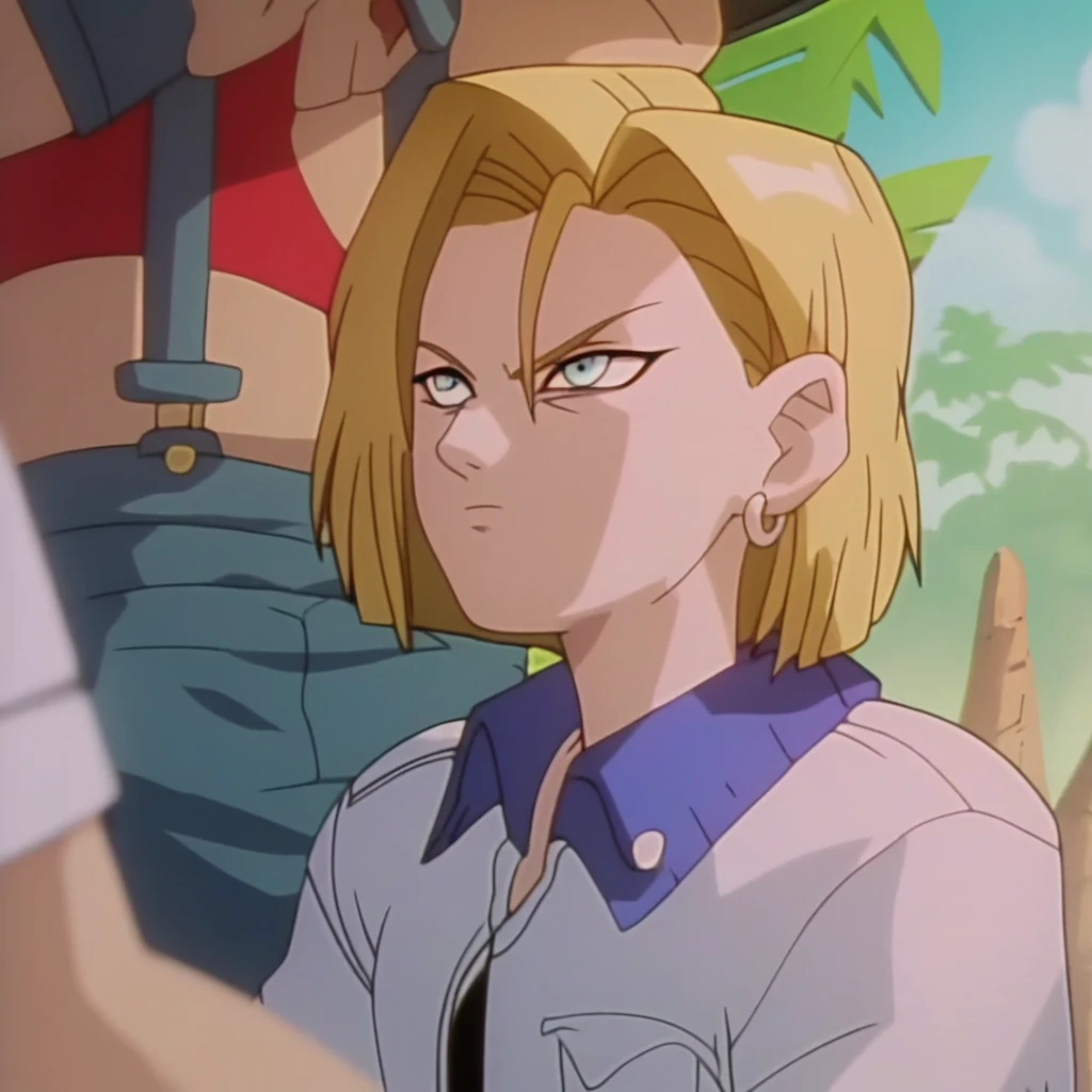 anime screencap in mnst artstyle, (android 18):3.0, hd, 4k, high-quality in the style of akira toriyama