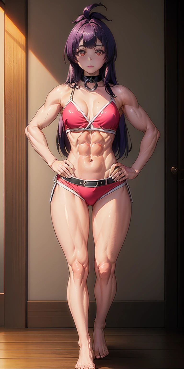 Scenary: Plain background Character: Solo Female: Body, full body toe to head: Tall and slim with an hourglass figure Toned and muscular physique Slender abs Perfect anatomy (hands on hips, good hands, best hands)