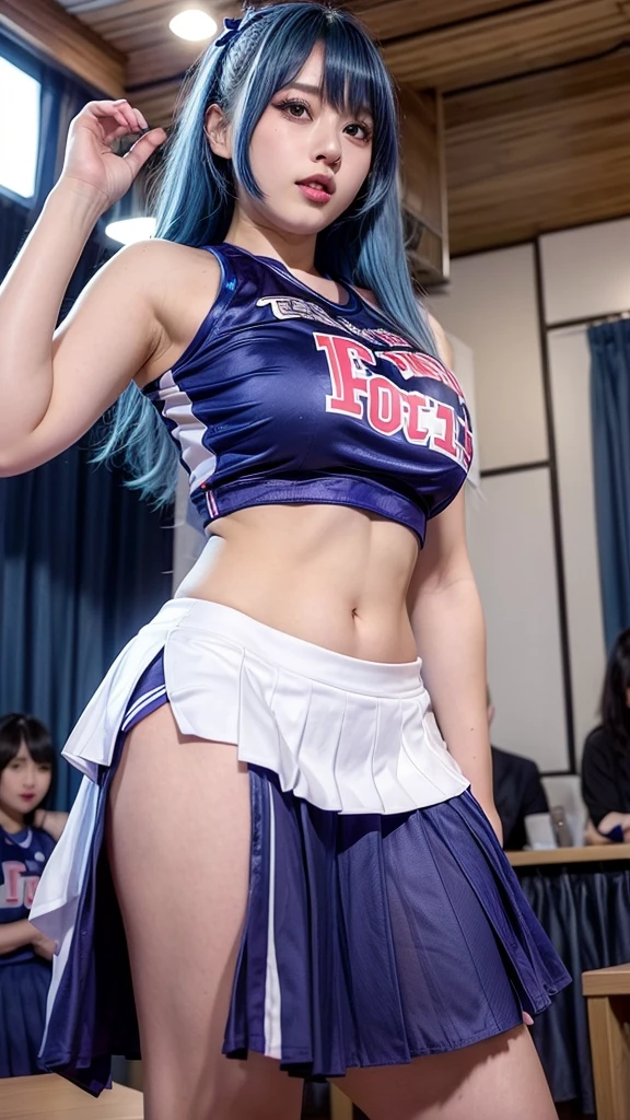 透け透けなCheerleader、Big Tits、Transparent nipples、Sheer skirt、Cheerleader、volleyball、stage、Pussy line、Purple Hair