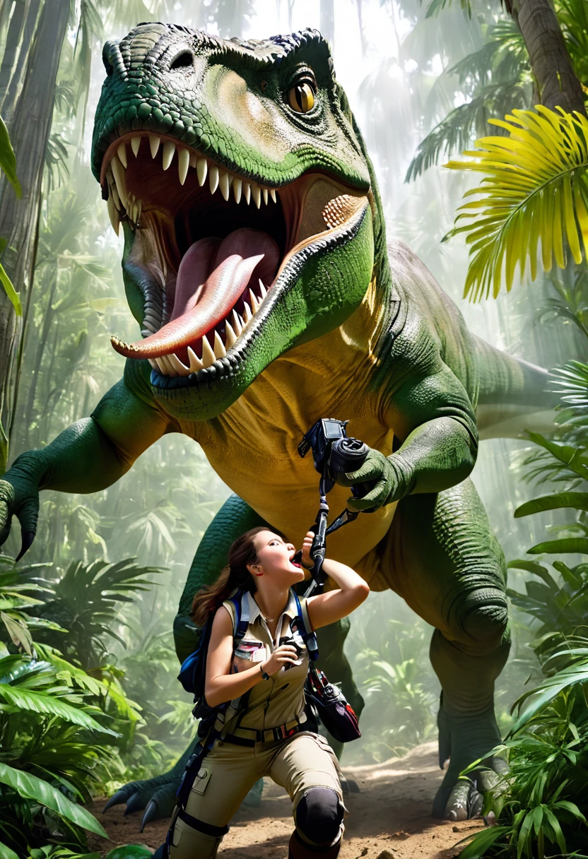 t-rex biting an explorer