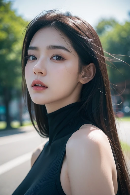 (Raw photo:1.2)、Highest quality、Beautiful detailed girl、Tight bodysuit、Latex bodysuit, Laughter、Highly detailed eyes and face、Beautiful and fine details、Large file size、High resolution、High resolution、8k wallpaper details、Highly detailed Ticker uniform 8K wallpaper、Light on the face、Cinema Lighting、18-year-old girl、Sexy pose、(Photorealism:1.4)、Awareness-raising、Surrealism、 From below、Super Detail、masterpiece