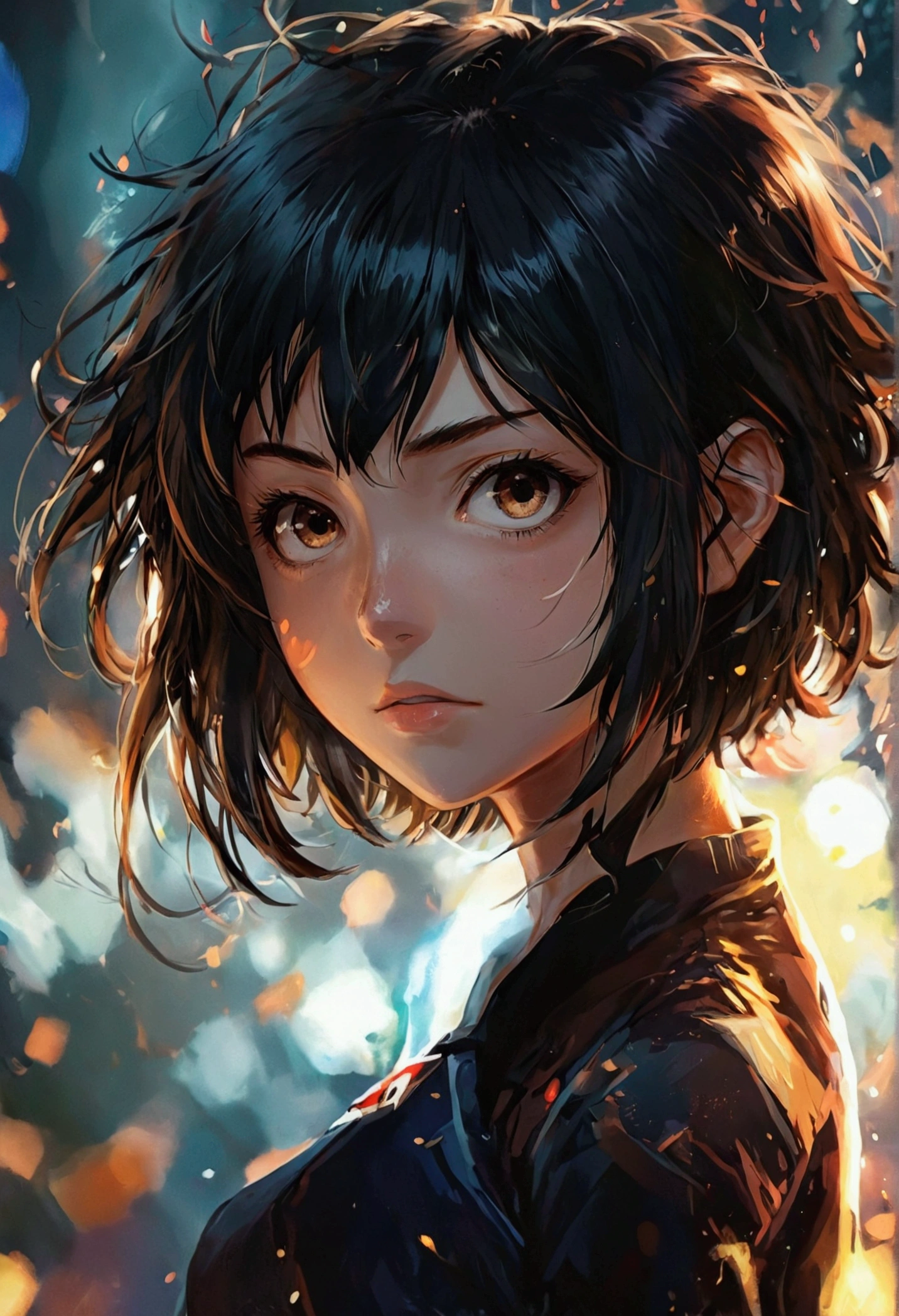 My hero academia, cute female with , short black hair and brown eyes