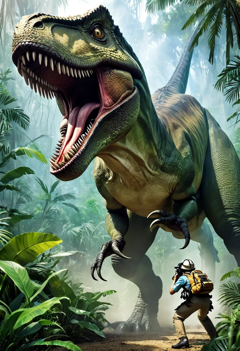 t-rex devouring an explorer