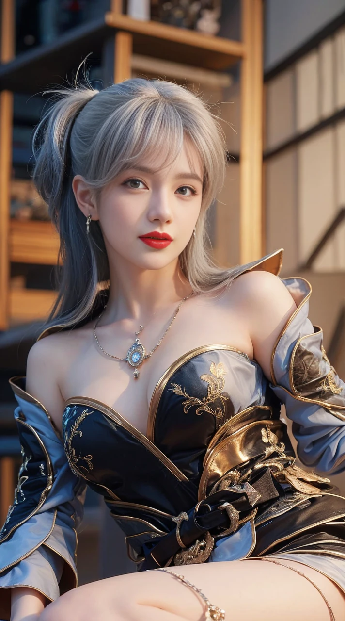 best quality, tmasterpiece,Ultra-high resolution,Clear face,(Reality:1.4),ferpect lighting,(upper body shot), (photorealistic:1.50), anime wallpaper, Guviz style artwork, cover-up fantasy up to magic , by Yang J, Guviz, beautiful artwork illustration, beautiful digital artwork, beautiful digital illustration, Li Song, beautiful anime portrait, art style in Beauvot, Lips wear thick red lipstick,(smille 1:1)