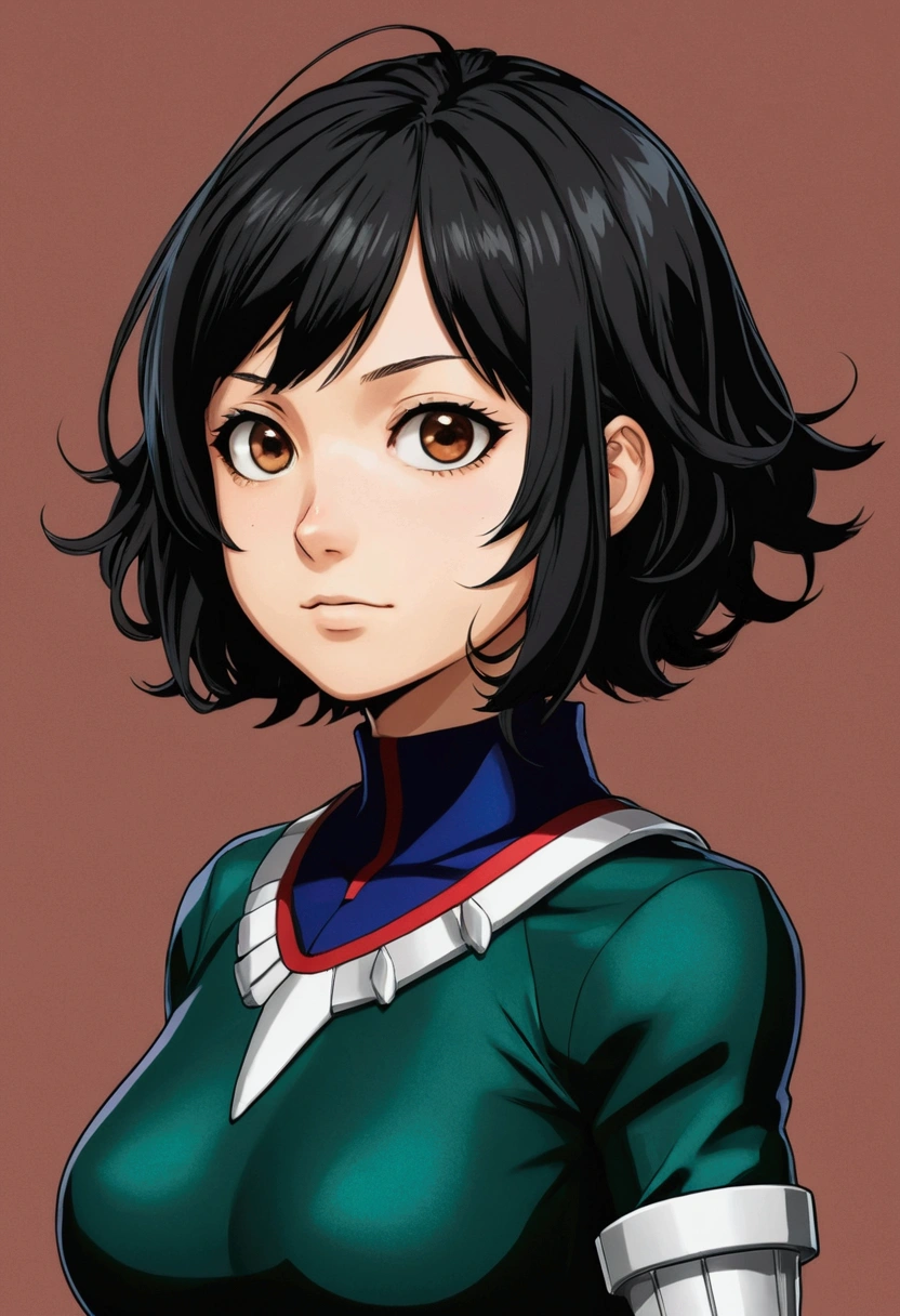 My hero academia, cute female with , short black hair and brown eyes