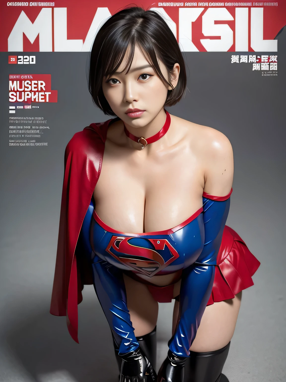 masterpiece、Rubber Supergirl Costume、short hair、Rubber Long Boots、Big and ample breasts、shiny sweaty skin、looking at the camera、choker、Long sleeve、Sexy poses to seduce、Off the shoulder、latex、From the front、athlete、Racing Bloomers、Red Cape、Muscle training、Armpit Show、Photo magazine cover、operating room、wallpaper for pc、