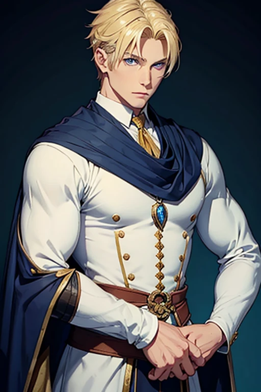 blonde man with blue eyes,muscular and well dressed in medieval clothes,apparently rich
