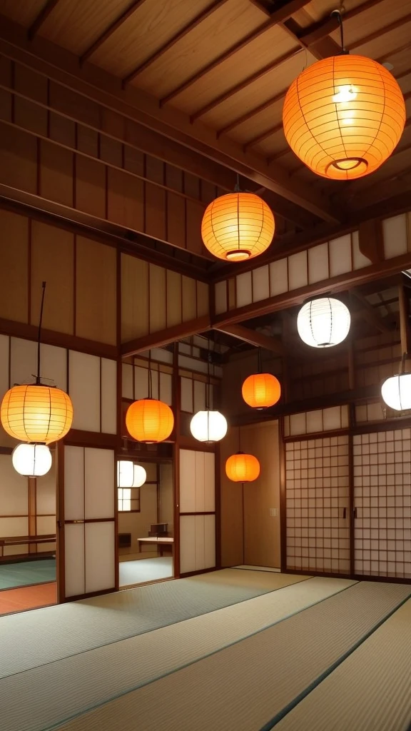Japanese Style、Japanese style、Infinity City、Different space、Gravitational singularity、tatami、Wooden floor、dark、Infinite corridors、Here and there、Orange lantern、Atrium、