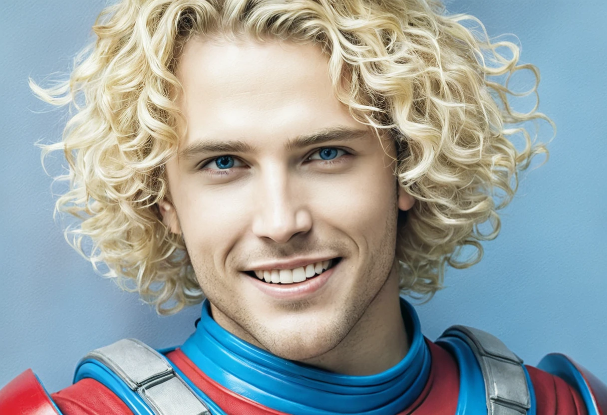 a dynamic photorealistic portrait ((character sheet)) of a 22years old RYAN DALISH, ((front view, side view, back biew)), of north-american origin, fit appearance, well built, blonde curly hairs, chiseled chin, greek demi-god appearance, appearance like the roman and greek statues, in a red and blue futuristic spacesuit, perfect anatomies, detailed faces, detailed skins, detailed eyes and mouths, well aligned teeth, high quality, 4k resolution, photographic, hyperrealistic,