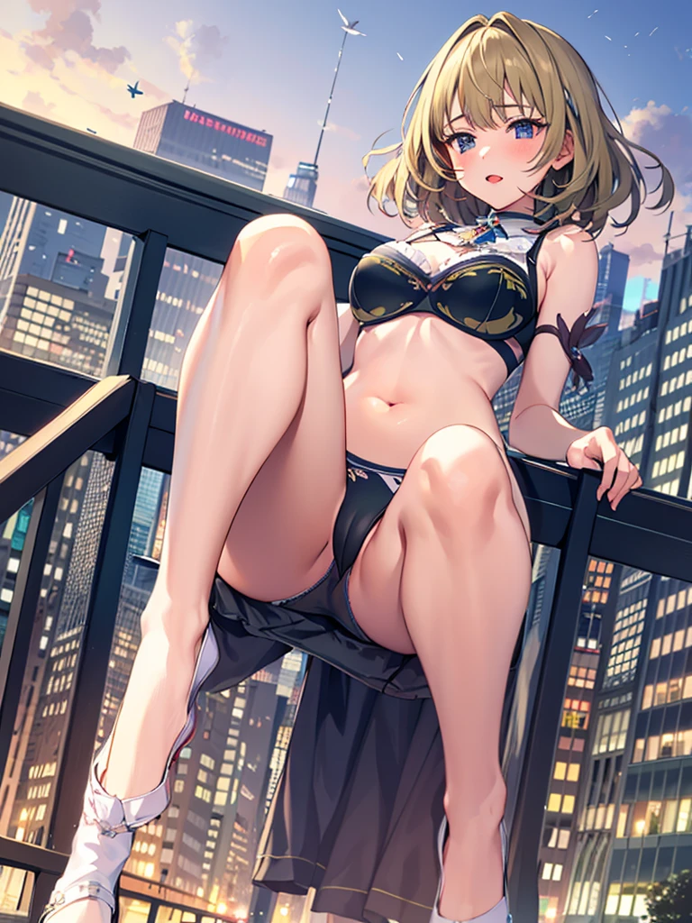 masterpiece, Highest quality, Confused, 1 girl, 、City、Panties From the bottom blonde ((Good)) Pantiesカウボーイショット