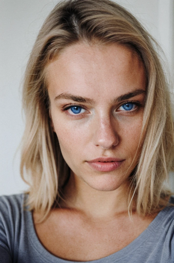 Photograph, photo of a beautiful woman, Selfie, haut du corps, bare, porter un sweat à capuche, inside, (nuit), joyeux, blissful, blond hair, blue eye, finlandais, regarder le spectateur, Texture de la peau, grain photo, toe, bysty, amoutanteth, Photo brute