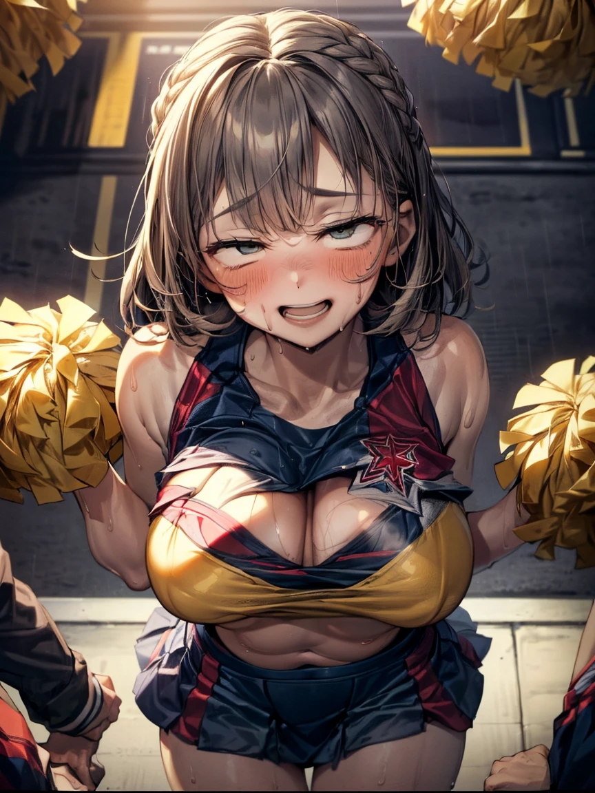 (Very tiny girl rides guy perfectly:1.5)、(Petite girl riding:1.3)、(Big Breasts:2)、(eyes half closed:1.9)、(Grin)、(The body shakes violently)、8K resolution、 ((Highest quality))、Anatomically correct、(Cheerleader:1.9)、((Hasselblad Photos))、[:(Detailed face:1.2):0.2]、(heavy rain:1.5)、(Sweaty:1.6)、(Top view:1.9)、(braid one's hair:1.5)、(Loss of strength from the body:1.3)、(呻吟)、(Jump:1.6)、(Surrounded by a lot of middle-aged men:1.6)、(Upper Body:1.9)、(Leaning forward:1.6)、(rape:1.3)、(Beautiful)