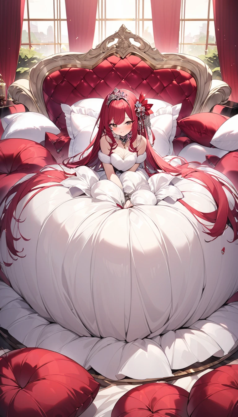 Luxurious and huge silk bed、Lots of giant silk pillows、Giant silk duvet