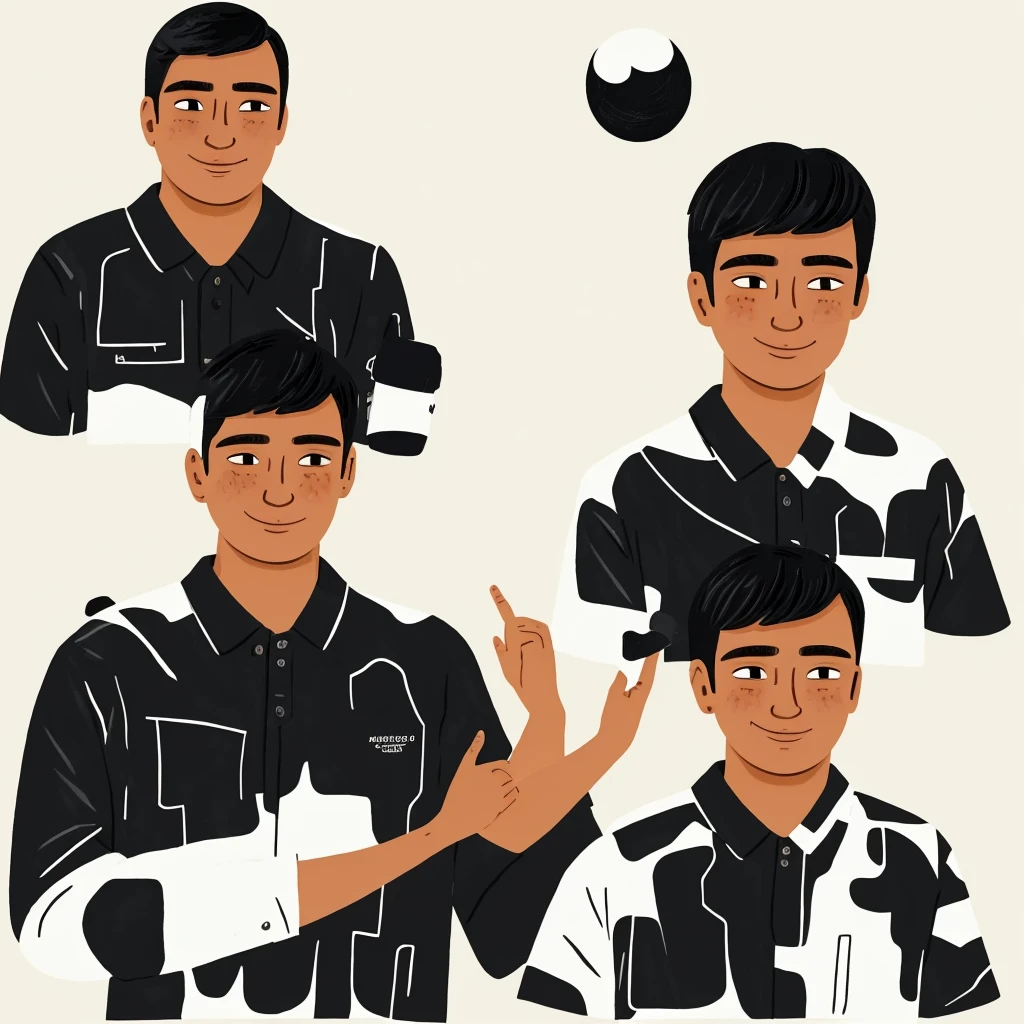 A young boy with two block hair, black hair, thick, thinly cut eyebrows, korean skin color, handsome, charming, wearing a tight black t-shirt, wearing a white furry jacket, Slightly smiling expression, waving, half body, plain white background, holding a Canon camera, HD, high quality, very handsome