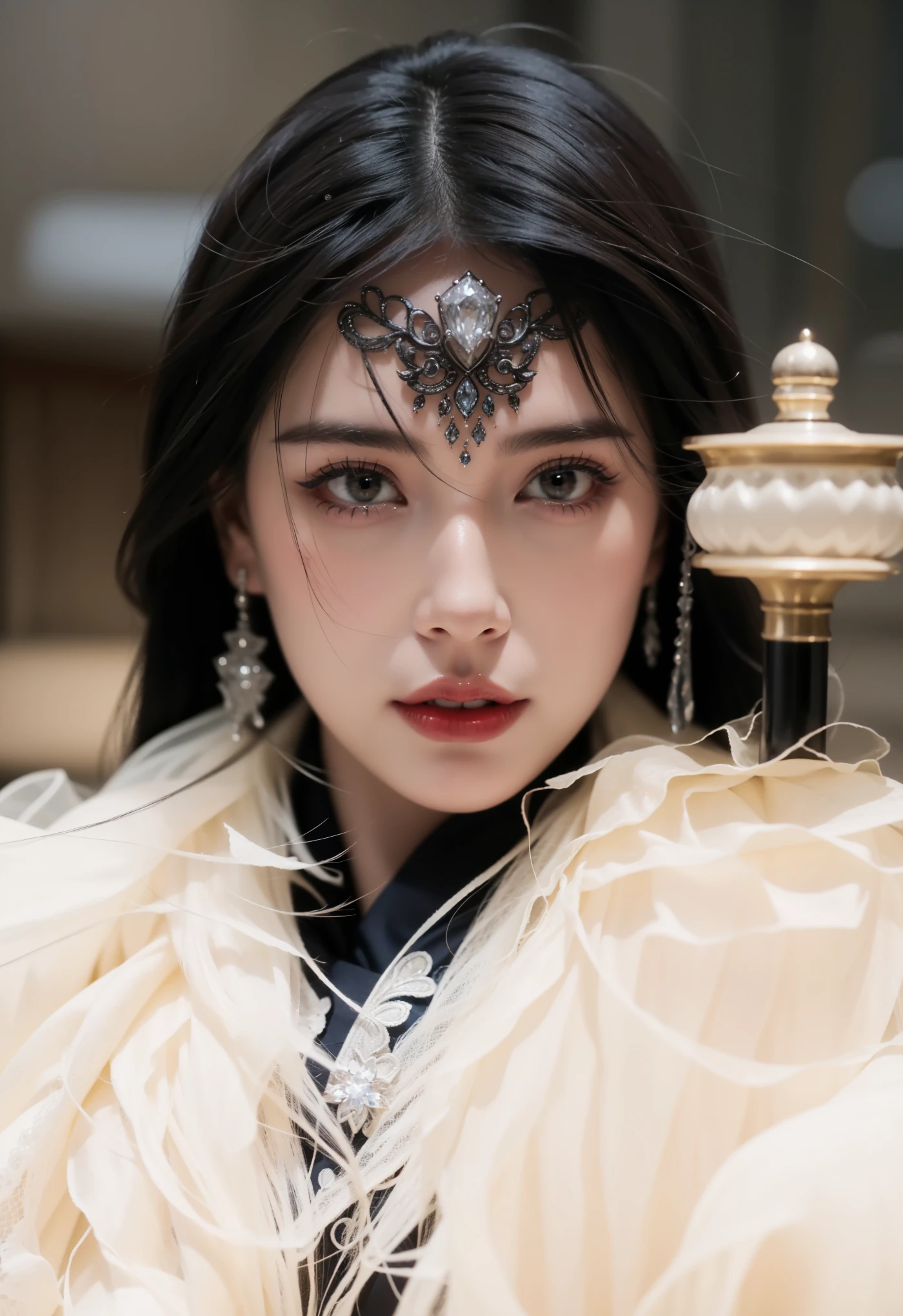 Royal princess,Very detailed, Delicate face, Stock Photography , Portrait 400, F1 Camera Lens.6, Colorful, Surrealism, Realistic textures, Dramatic Lighting, Thin Film Distiller 800 (8K, original photo, Better quality, masterpiece: 1.2), Very detailed, (Extremely delicate skin: 1.2), 8K 超高清, SLR camera, Soft Light, high quality.Fire Queen,Blue pupils,Apply red lipstick,Have a tattoo,The tattoo is very three-dimensional,Gorgeous and intricate tattoo designs,8K Mugshot,Large Breasts,Dark eyeshadow,Sexy thick lips(Red lipstick),Ice Princess,The facial features are very three-dimensional,Gorgeous and exquisite crystal diamond lace wedding dress,Silver Armor,Exquisite and ornate silver decoration,Universe shining diamond gem,Ultra-clear portrait,Very exquisite and gorgeous jewelry,Plush coat