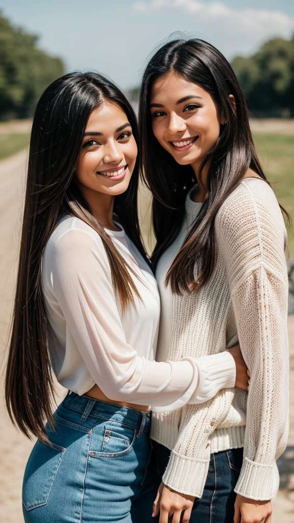 Two women together and posing for a photograph. A woman has long, straight, dark blond hair. The other woman has long, straight black hair. They both smile warmly and look at the camera, conveying friendliness and approachability. The background is simple and light in color to keep the focus on the women. The overall atmosphere is friendly and inviting, perfect for sharing with followers on social media.