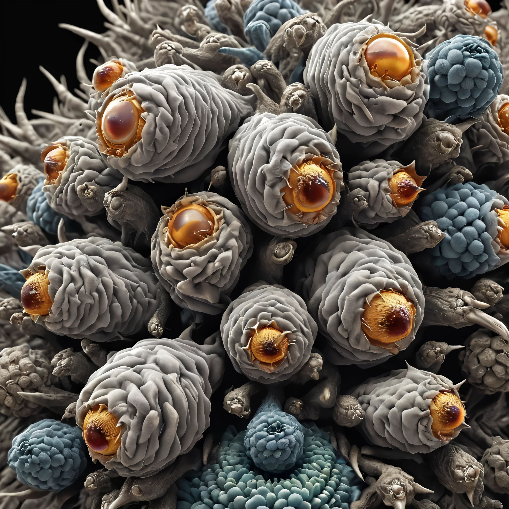 Scientific microscopic image of it's a kind of magic . Electron microscope level detail, depicting the complex, otherworldly forms of microscopic animal-like life with intricate, animal or monstrous features, high resolution, and surreal characteristics that may be real or imagined