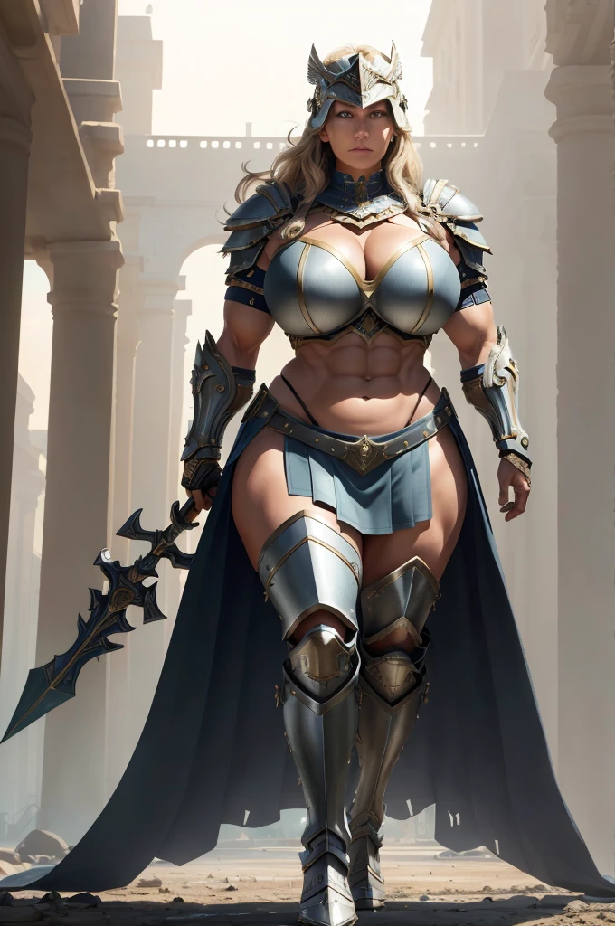 valkyrie, 20year old woman, detailed beautiful blue eyes, detailed beautiful lips, long eyelashes, revealing battle outfit, large breasts, full body shot, highly detailed, 8k, photorealistic, dramatic lighting, cinematic, fantasy, concept art, nsfw, long sword in one hand, warrior pose