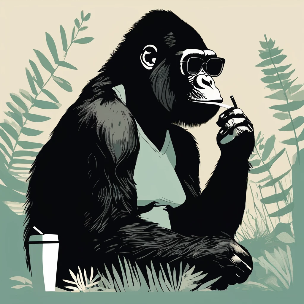 gorilla-like , sweet,art by Sophie Roach , art by Jon Klassen , art by Michael Cho , art by Sophie Roach、sunglasses,campimg,smoking,mountain climbing