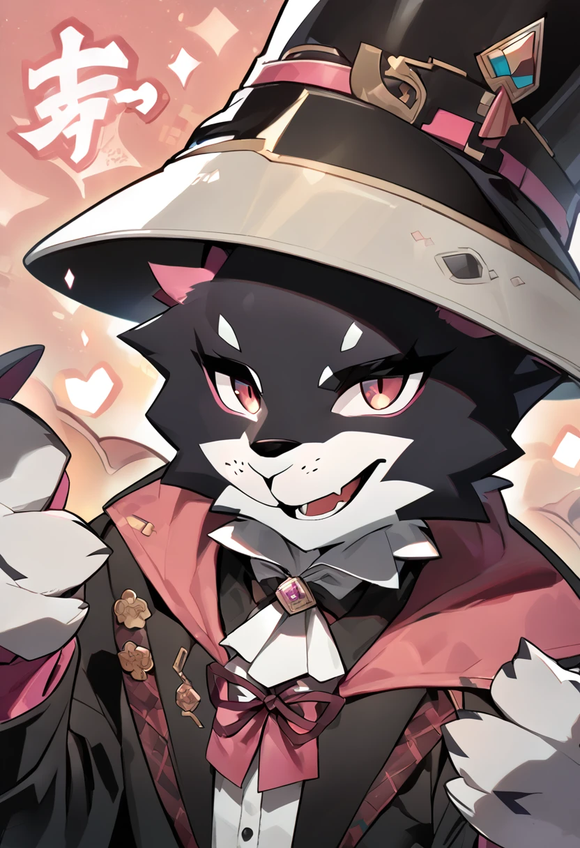 Furry robot black hair pink fur magician