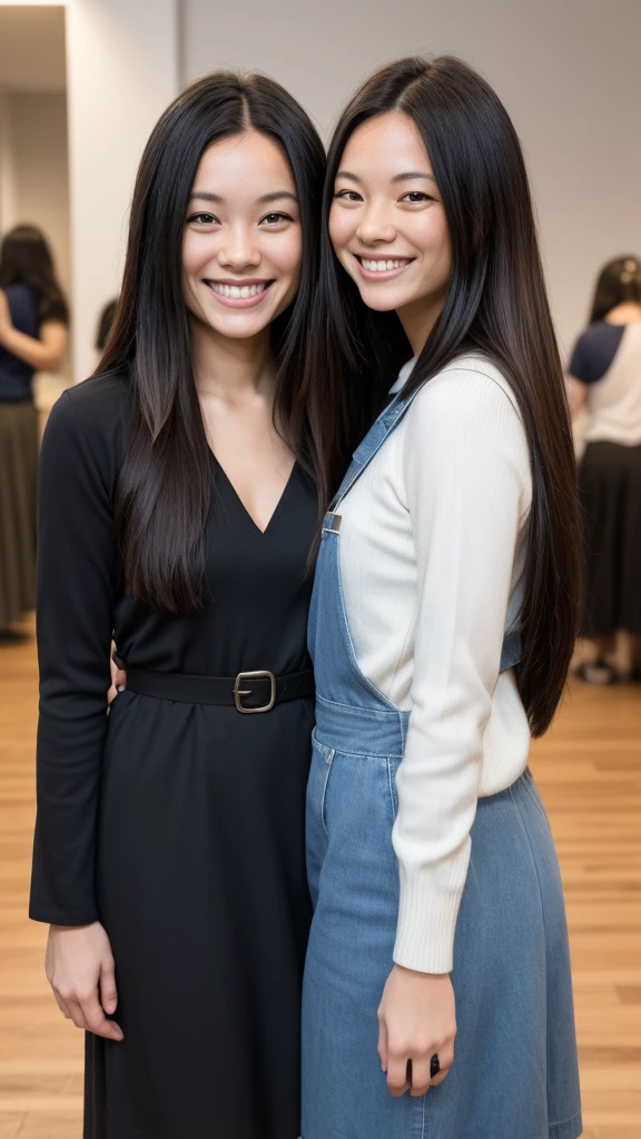 Two women together and posing for a photograph. A woman has long, straight, dark blond hair. The other woman has long, straight black hair. They both smile warmly and look at the camera, conveying friendliness and approachability. The background is simple and light in color to keep the focus on the women. The overall atmosphere is friendly and inviting, perfect for sharing with followers on social media.