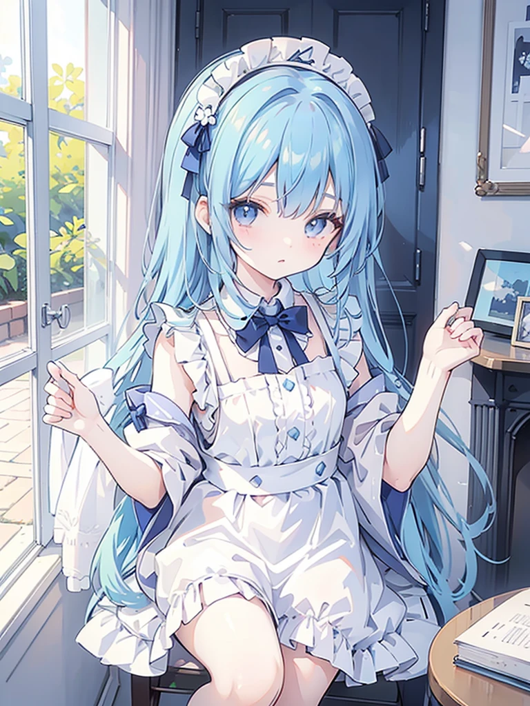 Maid clothes,woman,pastel Blue,Blue Hair,cute,blueberry