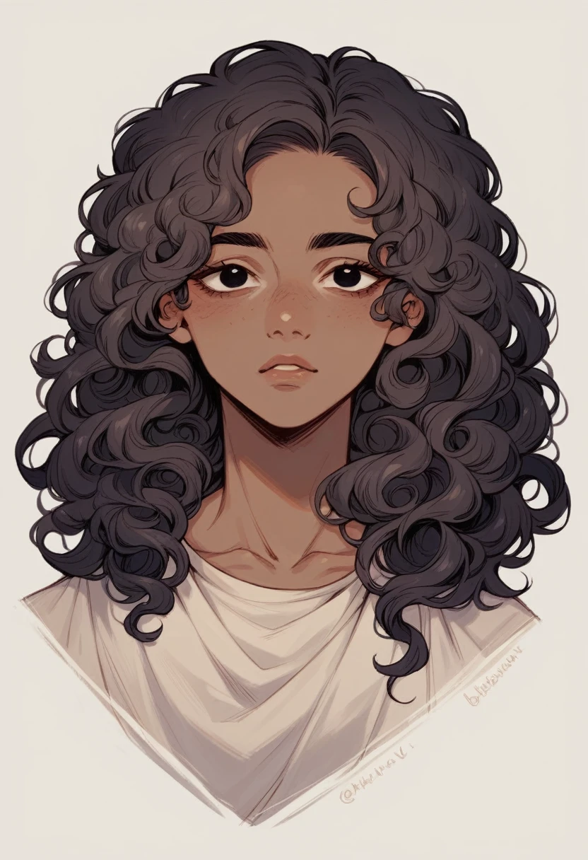 1woman with black skin and curly hair