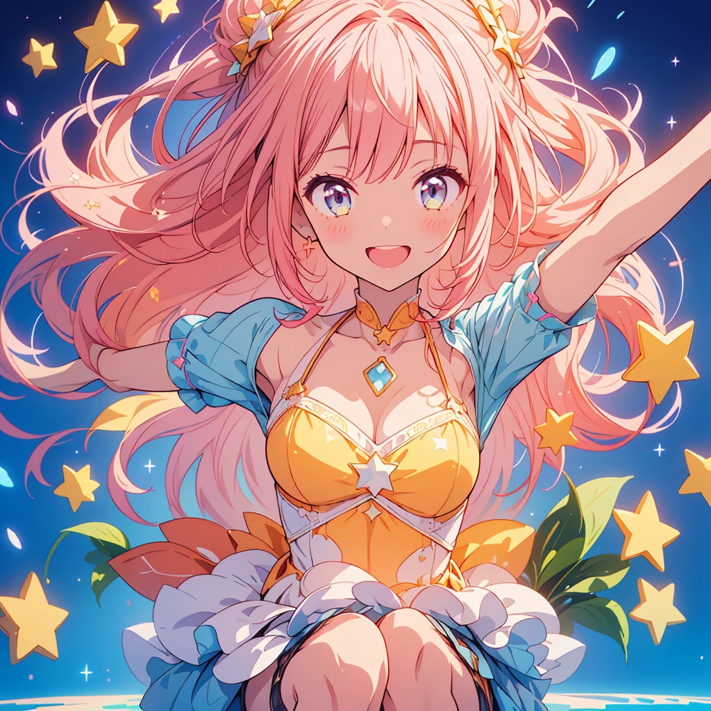 1girl、Star Fairy、(((Highest quality、Masterpiece、Official Art、Super detailed、The best dynamic composition)))、人生最高のsmile、fluffy、Sparkling、はじけるsmile、Capture the moment of jumping for joy、happiness、happiness、joy、smile、Laughing with mouth open、