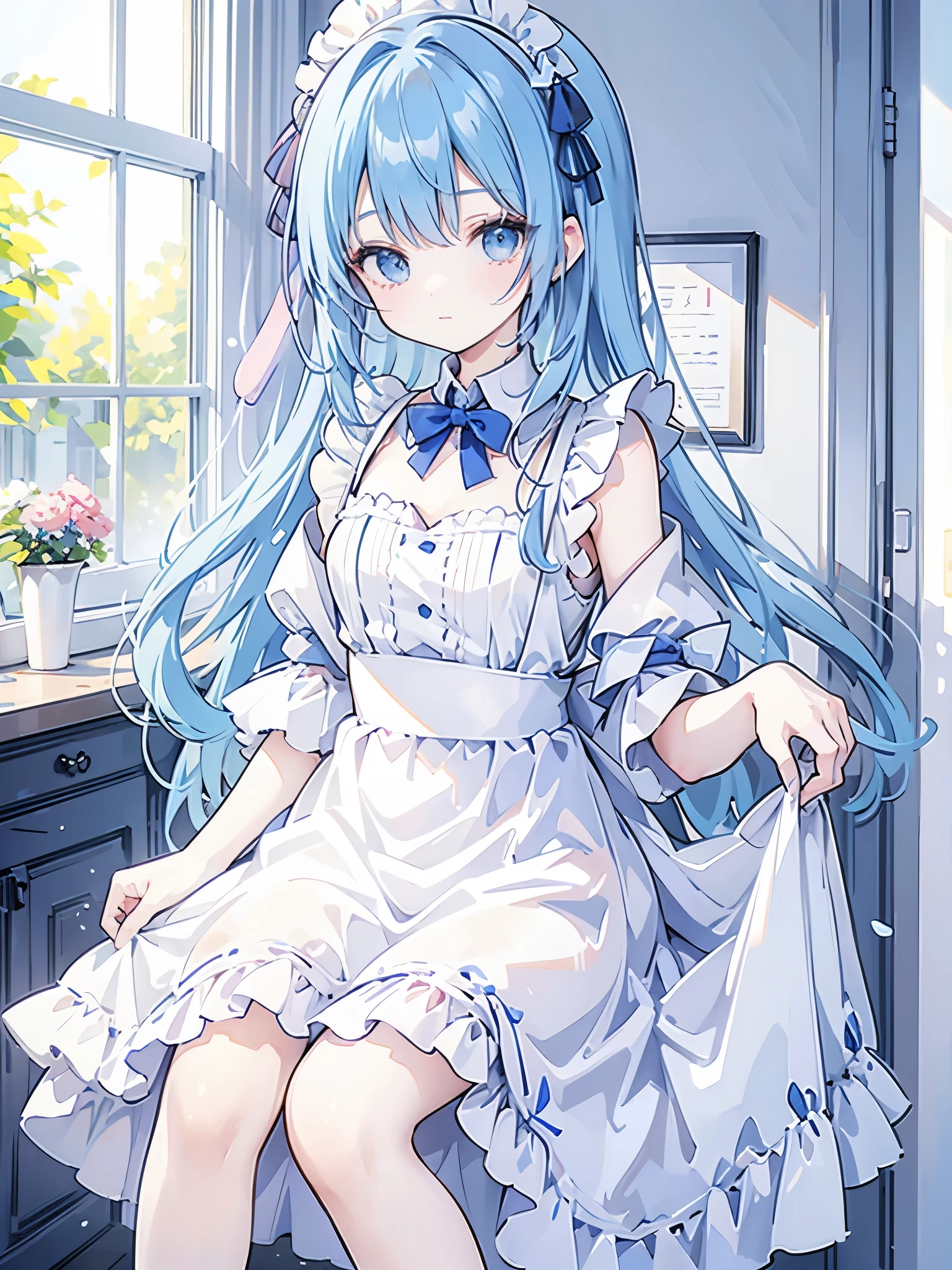 Maid clothes,woman,pastel Blue,Blue Hair,cute,blueberry